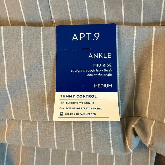 Apt. 9 Women Grey White Striped Trousers Slacks Size Medium Ankle Skinny NWT - Picture 4 of 7